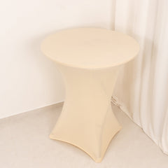 Spandex 36" Round Cocktail Table Cover Beige - Easy to Maintain Stretch Fitted Highboy Tablecloth