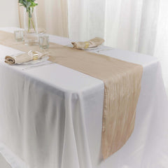 Taffeta 12"x108" Table Runner Beige - Accordion Crinkle Design