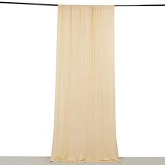 Beige 4-Way Stretch Spandex Event Curtain Drapes, Wrinkle Free Backdrop Event Panel with Rod Pockets - 5ftx10ft