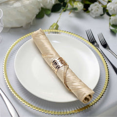 5 Pack Taffeta 20"x20" Napkins Beige - Accordion Crinkle Dinner Napkins