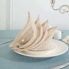 5 Pack Faux Linen 20"x20" Napkins Beige - Slubby Textured & Wrinkle Resistant Cloth Napkins