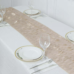 Taffeta Fabric 12"x108" Table Runner Beige - 3D Leaf Petal Design