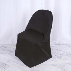 10 Pack Polyester Chair Covers for Folding Chairs Black - Wrinkle-Free Stain-Resistant Slip-On Slipcovers