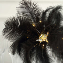 Table Lamp Ostrich Feather Design Black LED Battery Operated - Cordless Wedding Centerpiece 15"