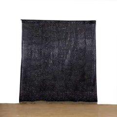 8ft Black Metallic Fringe Shag Event Drapery Panel, Shimmery Tinsel Polyester Divider Backdrop Curtain
