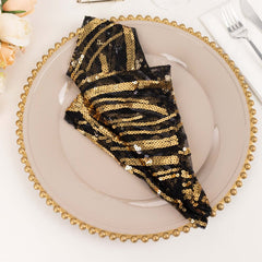 Sequin Mesh 20"x20" Napkin Black Gold - Wave Embroidered Reusable Napkin