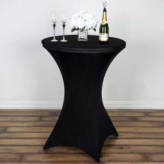 Spandex 30" Round Cocktail Table Cover Black - Easy to Maintain Stretch Fitted Highboy Tablecloth for Stylish Events