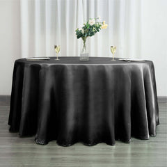 Satin 120" Round Tablecloth Black - Stylish Seamless Table Cover for Weddings & Events