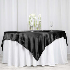 Satin 72"x72" Table Overlay Square Tablecloth Black - Smooth Finish for Luxurious Events