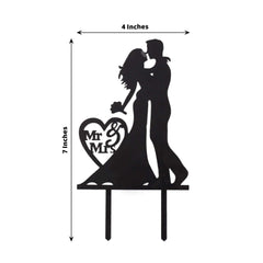 Acrylic Cake Toppers Black Silhouette Design Mr and Mrs - Wedding Cake Decoration Set 7"