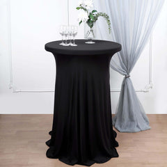 Spandex 30" Round Cocktail Table Cover Skirt Black With Natural Wavy Drapes