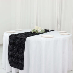 Rosette Satin 14"x108" Table Runner Black - Grandiose Design