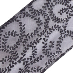 Mesh 12"x108" Table Runner Black - Leaf Vine Embroidery