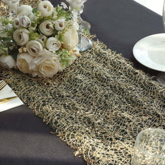 Mesh 12"x108" Table Runner Gold - Sequin Schiffli Lace Design for Stylish Celebrations