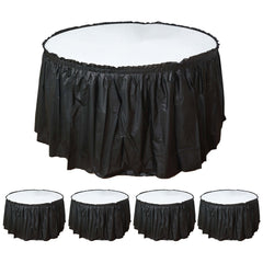 5 Pack Plastic Table Skirts Black Ruffled - Durable Disposable Skirts for Events 14ft