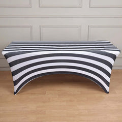 Stretch Spandex 72"x30" Rectangle Tablecloth Black/White Vertical Stripes - Durable Form-Fitting Table Cover for Events & Presentations