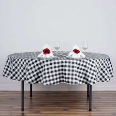 Polyester 90" Round Tablecloth White/Black - Checkered Buffalo Plaid Design for Casual Occasions