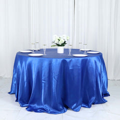Satin 132" Round Tablecloth Royal Blue - Stylish Seamless Table Cover