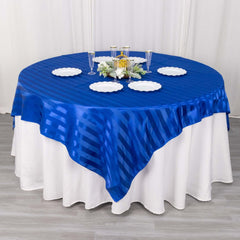 Satin 72"x72" Table Overlay Square Tablecloth Royal Blue - Stripe Table Topper