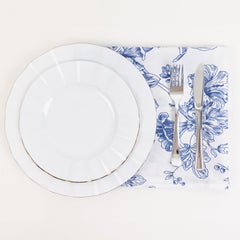 5 Pack Polyester 20"x20" Dinner Napkins White with Blue French Toile Pattern - Reusable Floral Cloth Napkins