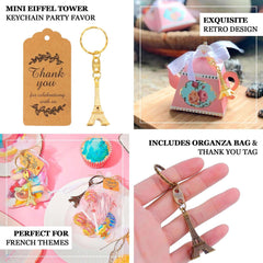 10 Pack Bronze Plastic Paris Eiffel Tower Keychain Wedding Favors, 4" Bridal Shower Party Souvenirs With Thank You Tag