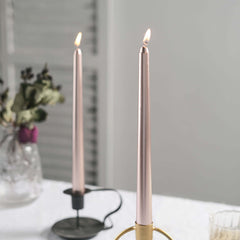 12-Pack Taper Candles Premium Wax Design Metallic Rose Gold - Unscented Candles for Upscale Settings 10"