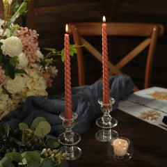 12-Pack Taper Candles Spiral Long Burn Wick Design Dark Nude - Premium Unscented Wax Dinner Candle Sticks 11"