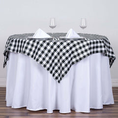 Polyester 54"x54" Table Overlay Square Tablecloth White/Black - Checkered Buffalo Plaid Design for Casual Table Settings