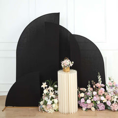 Set of 4 Matte Black Spandex Half Moon Chiara Backdrop Stand Covers, Custom Fitted Wedding Arch Covers - 2.5ft,5ft,6ft,7ft
