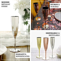 6-Pack Plastic Champagne Flutes in Silver - Classy Disposable Champagne Glasses for Toasting & Cocktail Parties 5oz
