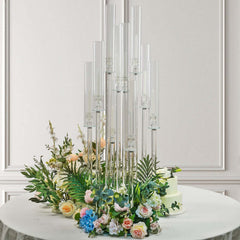 10-Arm Round Cluster Crystal Candelabra with Mirror Base Clear - Sparkling Candle Holder for Votive & Pillar Candles 47"