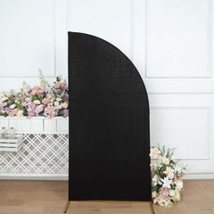 6ft Matte Black Spandex Half Moon Chiara Backdrop Stand Cover, Custom Fitted Wedding Arch Cover
