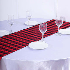 Polyester 14"x108" Table Runner Black/Red Gingham Buffalo Plaid - Checkered Outdoor Table Runner
