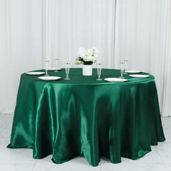 Satin 132" Round Tablecloth Hunter Emerald Green - Stylish Seamless Table Cover