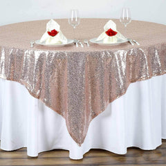 Sequin 72"x72" Table Overlay Square Tablecloth Rose Gold - Sparkly Table Cover