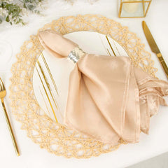 6-Pack Table Placemats Woven Fiber Design Beige Round - Disposable Mats for Dining and Events 15"