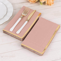 50-Pack Paper Dinner Napkins Dusty Rose with Gold Foil Edge 2 Ply - Stylish Disposable Napkins
