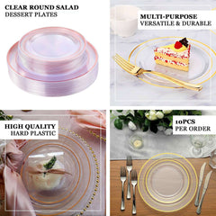 10-Pack Plastic Dinner Plates Clear with Très Chic Gold Rim - Perfect Disposable Party Plates 10"