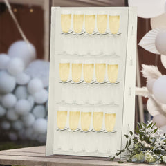 3-Tier Wooden Rectangle Champagne Wall Glass Holder in White for Rustic Events & Banquets