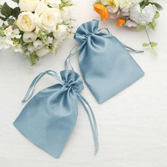 12 Pack 6"x9" Dusty Blue Satin Wedding Party Favor Bags, Drawstring Pouch Gift Bags