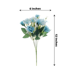 4 Bushes 12" Dusty Blue Real Touch Artificial Silk Rose Flower Bouquet, Faux Bridal Flowers