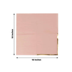 50-Pack Paper Beverage Napkins Dusty Rose with Gold Foil Edge - 2 Ply Disposable Soft 18GSM Cocktail Napkins 5"x5"