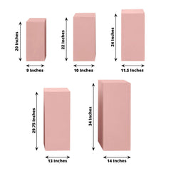 Set of 5 Dusty Rose Spandex Rectangle Pedestal Stand Covers, Stretchable Pillar Prop Covers - 160 GSM