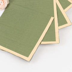 50-Pack Paper Beverage Napkins Dusty Sage Green with Gold Foil Edge - 2 Ply Disposable Soft 18GSM Cocktail Napkins 5"x5"