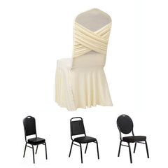 Ivory Spandex Banquet Chair Cover with Ruffle Skirt & Cross Back Sash – Stretch Slipcover for Events