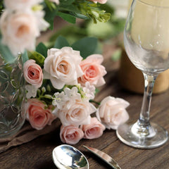 4 Bushes 12" Blush Real Touch Artificial Silk Rose Flower Bouquet, Faux Bridal Flowers