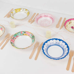 24-Pack Paper Dessert Bowls Vintage Mixed Floral Design Round - Ideal for Parties and Salads 7" 300 GSM