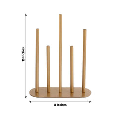Bud Vase Gold Metal Minimalist Design with 5-Tubes - Single Stem Flower Centerpiece 10"