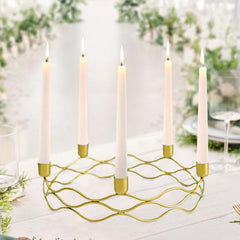 Round Wreath Taper Candelabra 5 Arm Gold Metal Decorative Centerpiece - Tabletop Candle Holder 12"