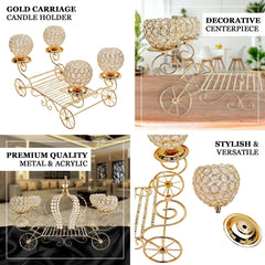 Candle Holder 4-Arm Gold Metal Crystal Cinderella Carriage Wedding Centerpiece - Decorative Display 18"